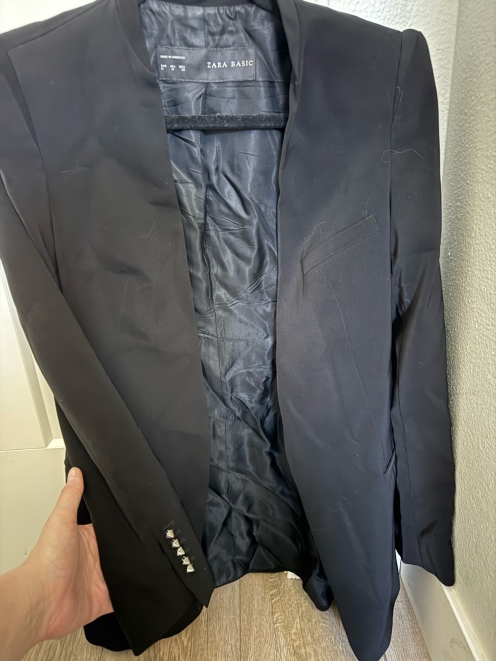 Zara Basic Black Women's Blazer with Silver Tone Stud Buttons